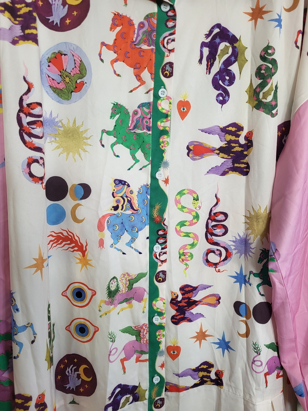 Whimsical Celestial Print Button-Front Maxi Dress - Cream & Pink 6XL - Picture 8 of 10